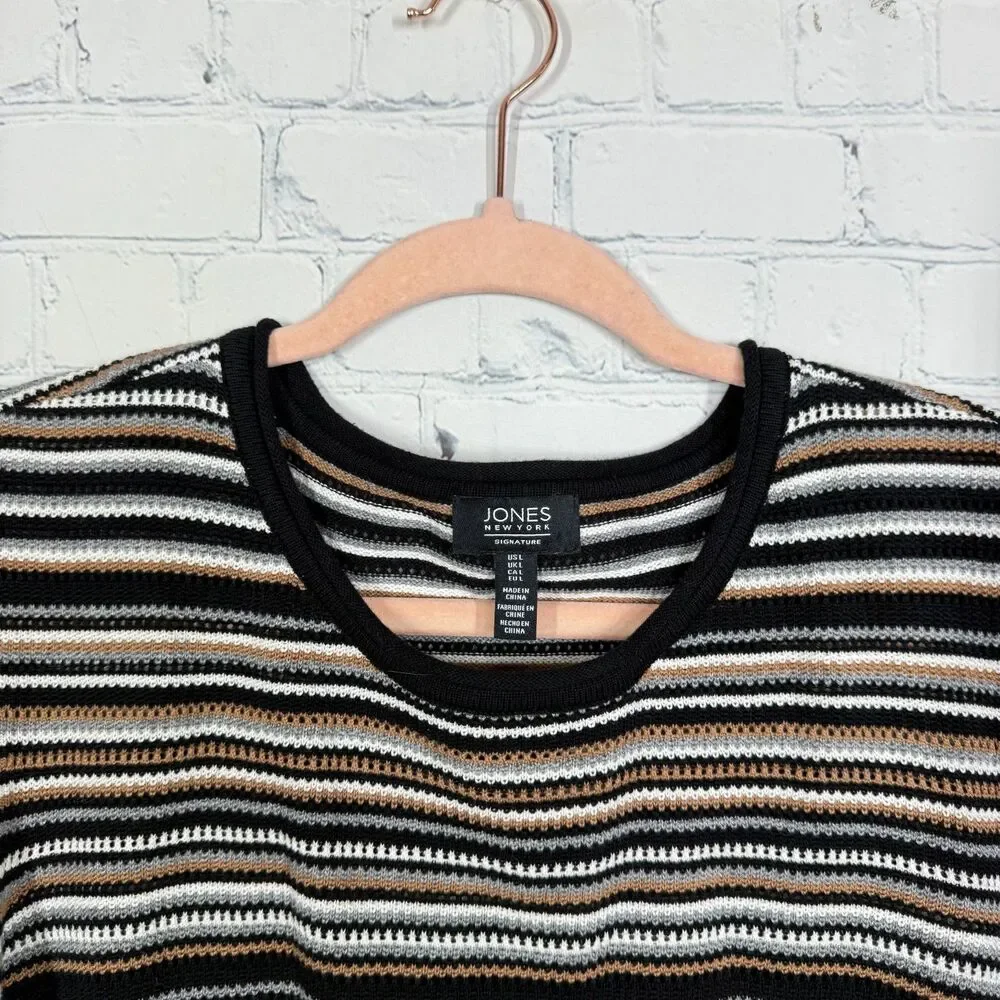 Jones New York Sweater Top Women Large Striped Knit Crochet Ballon Sleeve Y2K - Picture 5 of 8